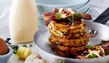 Okonomiyaki (Japanese pancake) with slaw, bacon and tonkatsu