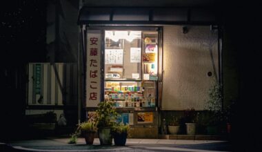 Nighttime tobacco“ A small tobacco store near komazawa-daigaku station I walked past nearly every night. It’s in a very quiet street with not much people walking by and sometimes you can see a cat laying in the shop window