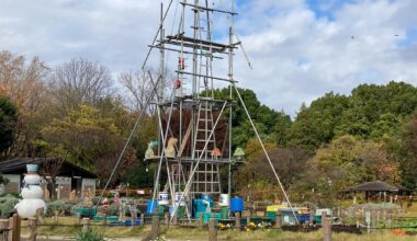 The flower garden at Roka-Koen appears to be erecting the base for a Christmas tree-shaped floral arrangement. Or a wicker man. It could go either way