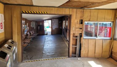 The interior of Nishi-Gobō Station (Wakayama prefecture), the terminus of the shortest private railway in Japan