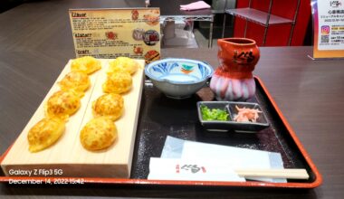 First time eating Takoyaki with soup on Osaka.