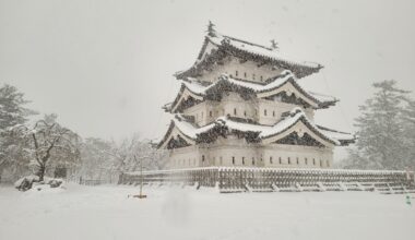 Hirosaki castle during a snowstorm