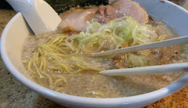 Shoyu ramen with lots of pork back fat and beautiful yellow noodles (Kumagaya)