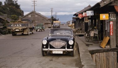 Austin-Healey car in Japan, 1956. Location unknown.