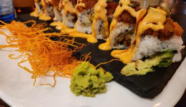 Red Dragon Roll, tempura crab with spicy tuna