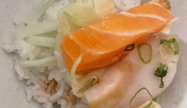 Salmon and Escolar over rice.