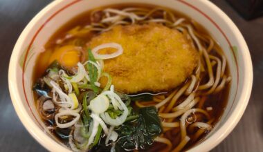 Croquette tsukimi soba in the station.