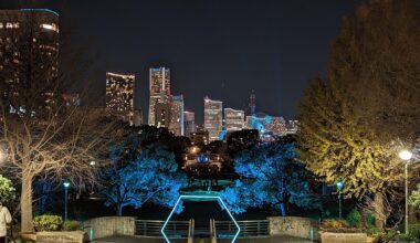 Yamashita Park with Yorunoyo Illumination Project looking towards Minato Mirai, Kanagawa. December, 2022.