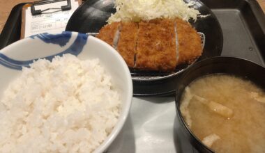 Tonkatsu set meal $5. Matsunoya. Free refill of rice.