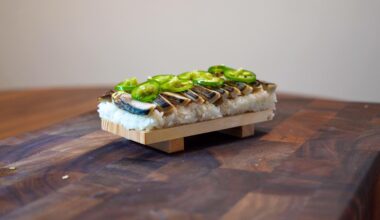 Mackerel Oshizushi With Jalapenos And Kizami Wasabi