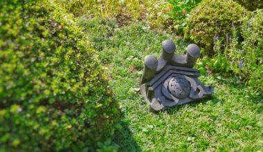 In a temple garden somewhere around Tokyo, some fallen artifact.