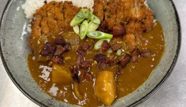 Made some Benton’s Bacon and whiskey chicken katsu curry. Breaded the chicken thigh with thyme and parsley panko and used jack daniels to deglaze. Used Java curry pack, carrots, potatoes, tomatoes, garlic, onions, and bacon fat to sauté.