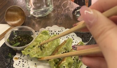 veggie gyozas are my favorite - dipping in soy sauce :L__ what is your favorite? i would like to try more japanese food. <3