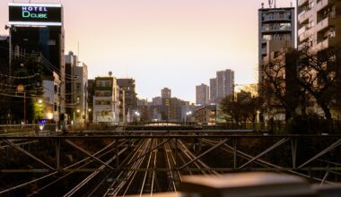 First sunset of 2023 - looking towards Ikebukuro over the Yamanote line tracks