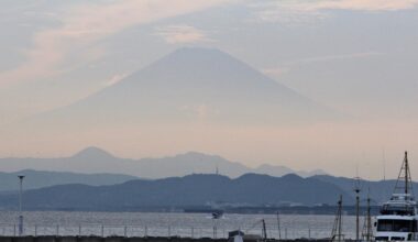 Mt Fuji looming from Enoshima island