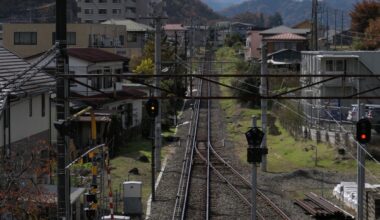 Fuji-Kyūkō Railroad Track at Kasei Station with Mount Fuji in the Background