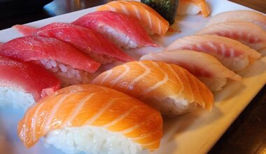 Tuna, salmon, masago, and tilapia nigiri from Mr. Tokyo (Charlotte, NC)