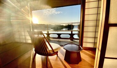 Sunrise over Matsushima Bay from a ryokan on the Bay