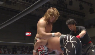 The brainbuster couldn't get the job done so Ishii pulls out a rare screwdriver to put down Tanahashi