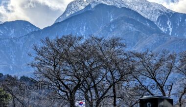 View of Mount Kaikoma (Nagano). I took this from a trekking path next to someone's field marked by South Korean flags.