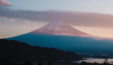 Mt Fuji and Lake Kawaguchi at sunset