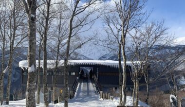 View of hakuba valley from city bakery cafe atop iwatake snow field