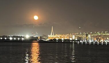 The moon over Yokohama Bay Bridge