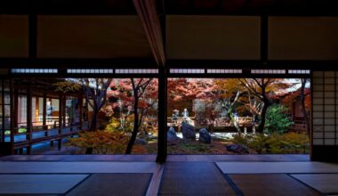 Autumn colours in late autumn 2022 and blue maples in early summer 2022 at Kenninji temple, Kyoto.