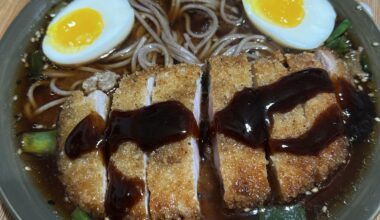 Pork Katsu with Buckwheat Noodles in Red Miso broth.