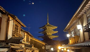 This was my first time seeing the pagoda in Kyoto; initially I thought it was unfortunate my first sighting would be at night time… then I realized how fortunate I was to see it shining like this, and have it all to myself. Perspective!
