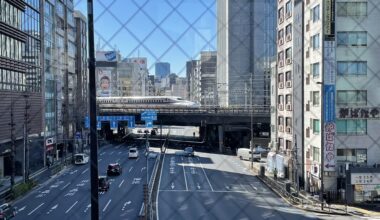 Bullet train riding through Tokyo