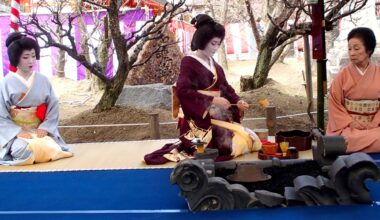 Geisha makes tea under the stern eye of her instructor in Kyoto