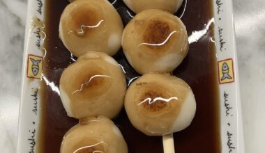 My first try at Mitarashi dango!