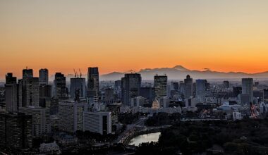 Sunset in Tokyo with Mt. Fuji in the background