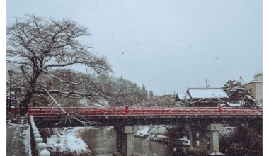 Red bridge in Takayama