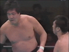 Jumbo Tsuruta gives poor Kawada the beats