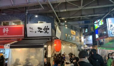 A few restaurants under the train tracks near Ueno station in Tokyo