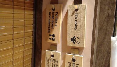 Wooden cards in ramen restaurant.