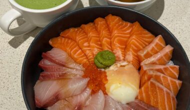 Salmon Kingfish Don with Ikura and Onsen egg