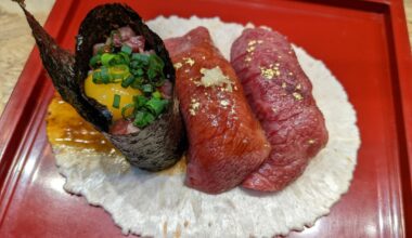 Premium Noto beef sushi from Omicho Market, Kanazawa