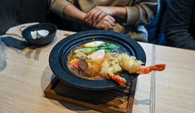 hot pot fine white noodles w/ tempura