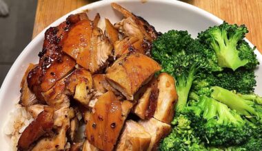 Japanese-bbq chicken thigh, Calrose rice, broccoli