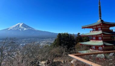 One of the most famous view of Mt Fuji. From Arakura Fuji Sengen Jinja, near Kawaguchiko.