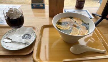 Mikan ramen and coffee jelly, unakotsu ramen (eel bone) , Watarigani nabeyaki miso ramen