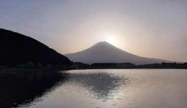 Mount Fuji and sunrise (at Tanuki Lake)