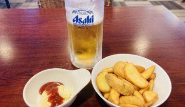 The Most Underrated Pastime after a 2-hour Onsen and sauna session a big cold draft beer, a bowl of wedge potatoes with fry sauce!