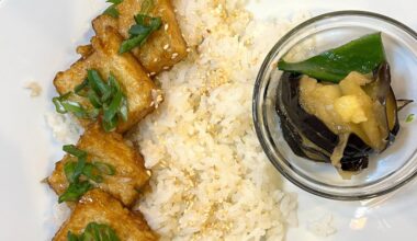 Teriyaki tofu and marinated eggplant