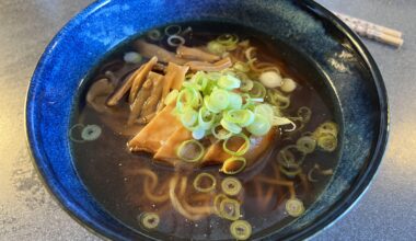 Homemade shoyu ramen with chicken, negi and menma