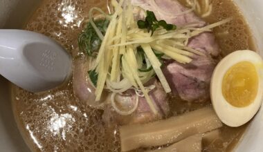 Special of the day from Baikohken; rich ginger and pork broth with various onions.