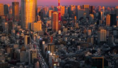 Tokyo Tower at sunset & night